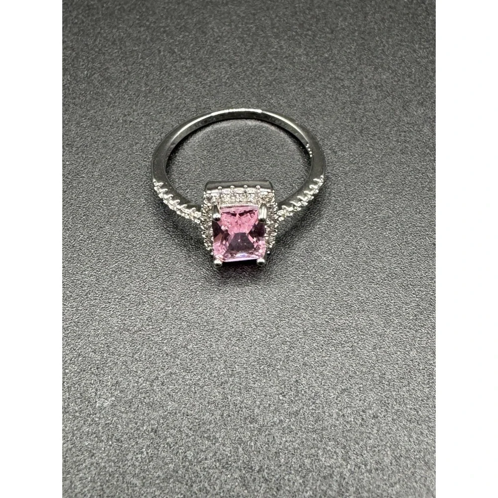 925 Sterling‎ Silver Square Pink Cubic Zirconia Cocktail Ring - Size 10